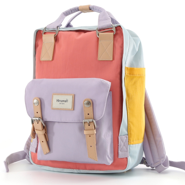 Plecak Himawari HM188L na laptopa 13,3&quot; 14,1&quot; vintage - Kolor: 76. koralowo-fioletowo-żółty