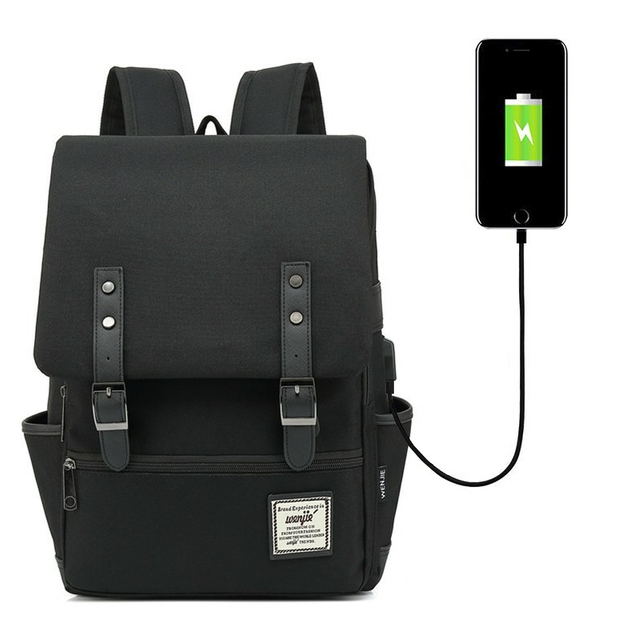 Plecak vintage Oxford na laptopa 15,6&quot;  - Kolor: czarny z USB