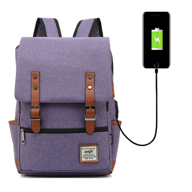 Plecak vintage Oxford na laptopa 15,6&quot;  - Kolor: fioletowy z USB
