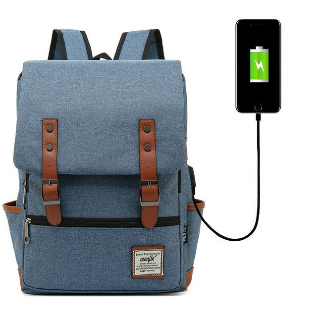 Plecak vintage Oxford na laptopa 15,6&quot;  - Kolor: jeansowy z USB