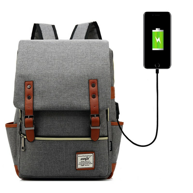 Plecak vintage Oxford na laptopa 15,6&quot;  - Kolor: szary z USB