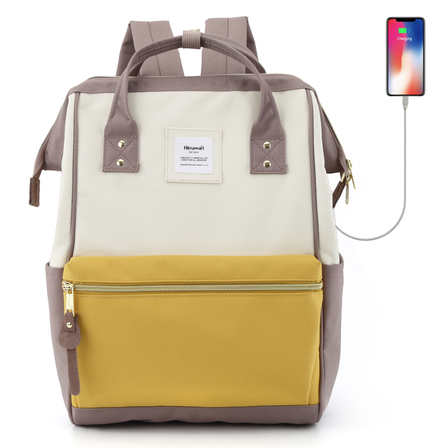 Plecak Himawari 9001 na laptopa 13,3&quot; 14,1&quot; z USB - Kolor: 32. liliowo-beżowo-żółty