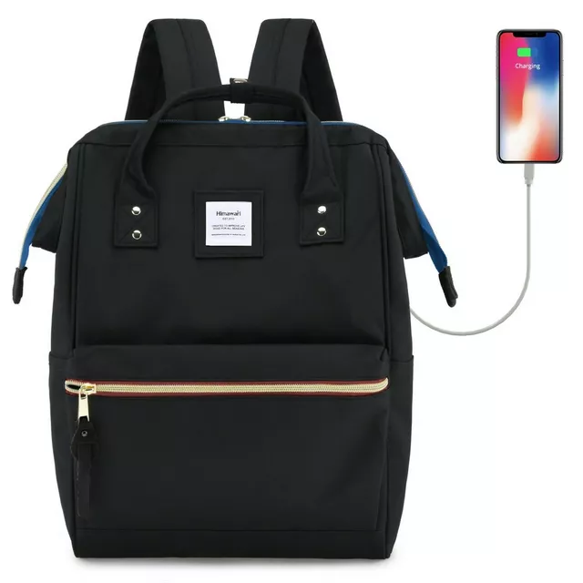 Plecak Himawari 9001 na laptopa 13,3&quot; 14,1&quot; z USB - Kolor: 39. czarny (czerwone i niebieskie zamki)
