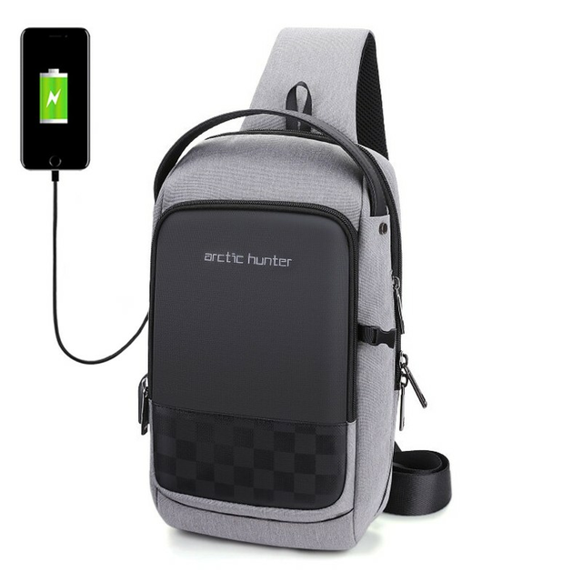 Plecak miejski Arctic Hunter na jedno ramię organizer z USB XB00105 - Kolor: szary