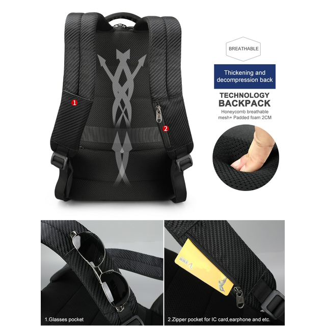 Antykradzieżowy plecak Tigernu na laptopa 15,6&quot; T-B3655 ochrona RFID