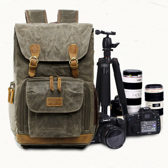 Plecak fotograficzny na aparat + laptopa 14,1&quot; vintage - Kolor: khaki/brązowy