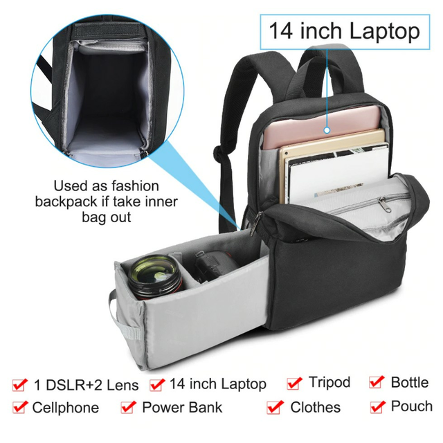 Plecak fotograficzny Caden na aparat + laptopa 14,1&quot; boczny dostęp