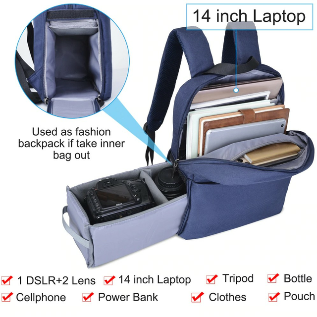 Plecak fotograficzny Caden na aparat + laptopa 14,1&quot; boczny dostęp