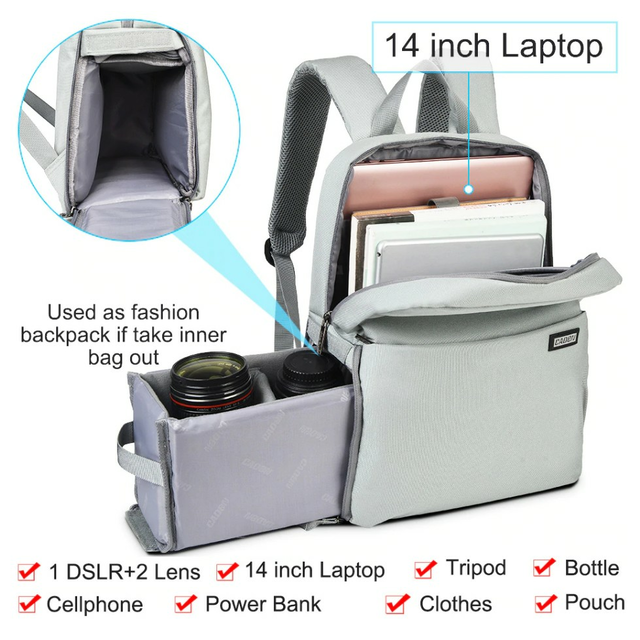 Plecak fotograficzny Caden na aparat + laptopa 14,1&quot; boczny dostęp