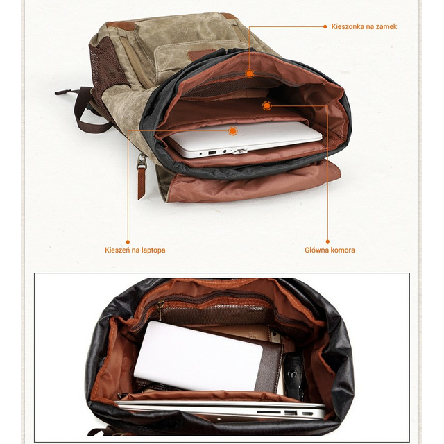 Plecak fotograficzny na aparat + laptopa 14,1&quot; vintage