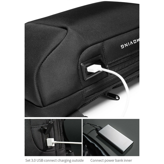 Plecak miejski Bamge na jedno ramię antykradzieżowy z organizerem i USB BG-22085