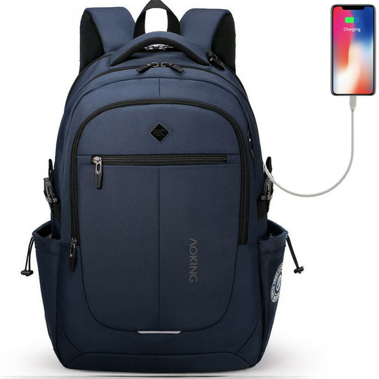 Plecak Aoking na laptopa 15,6&quot; 16,4&quot; bardzo pojemny z USB - Kolor: granatowy z USB