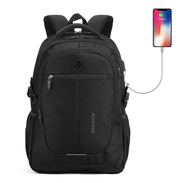 Plecak Aoking na laptopa 15,6&quot; 16,4&quot; bardzo pojemny z USB - Kolor: czarny z USB