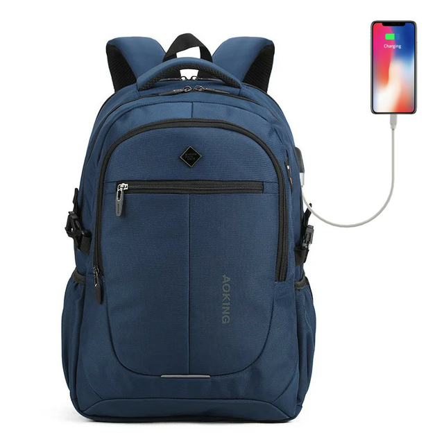 Plecak Aoking na laptopa 15,6&quot; 16,4&quot; bardzo pojemny z USB - Kolor: niebieski z USB