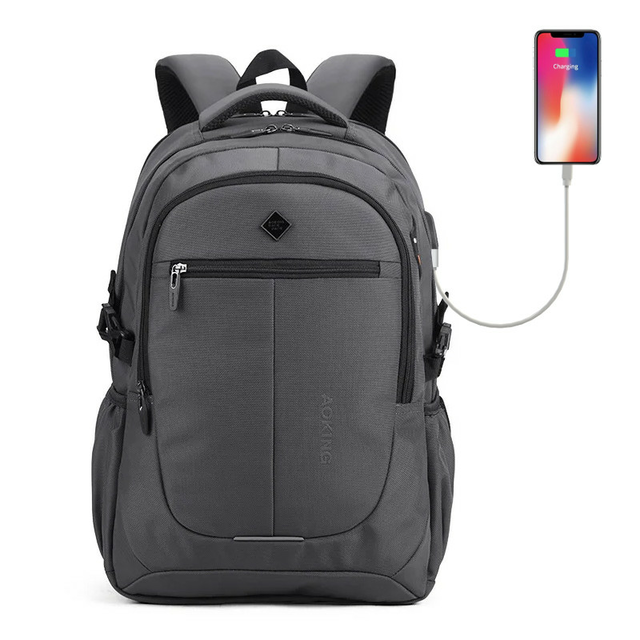 Plecak Aoking na laptopa 15,6&quot; 16,4&quot; bardzo pojemny z USB - Kolor: szary z USB