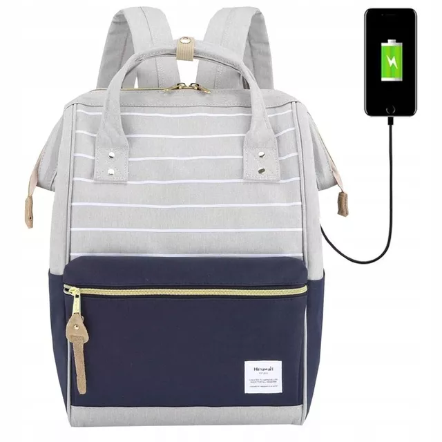Plecak Himawari 9001 na laptopa 13,3&quot; 14,1&quot; z USB - Kolor: 16. szaro-granatowy (paski)