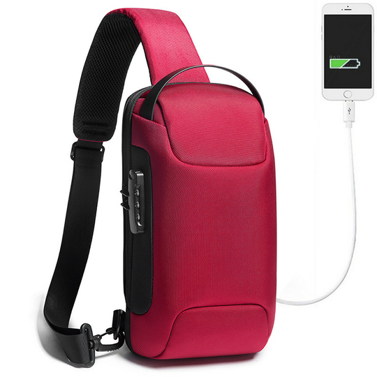 Plecak miejski Bange na jedno ramię antykradzieżowy z organizerem i USB BG-22085 - Kolor: czerwony