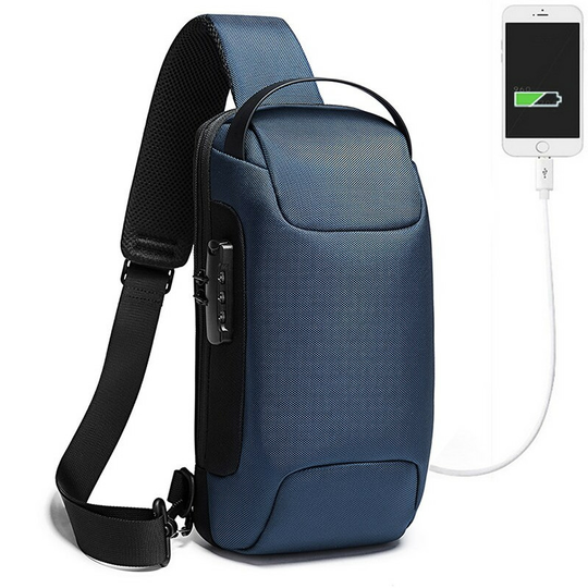 Plecak miejski Bange na jedno ramię antykradzieżowy z organizerem i USB BG-22085 - Kolor: ciemnoniebieski