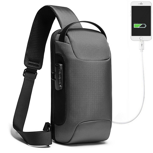 Plecak miejski Bange na jedno ramię antykradzieżowy z organizerem i USB BG-22085 - Kolor: szary