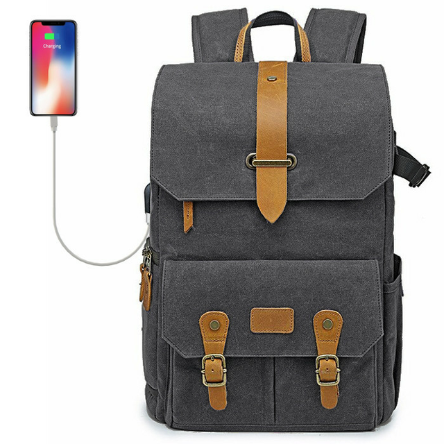 Plecak fotograficzny Ansel XL na aparat + laptopa 14,1&quot; retro z USB - Kolor: grafitowy