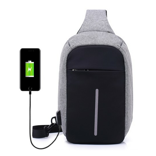 Plecak miejski na jedno ramię organizer z odblaskiem z USB - Kolor: szary
