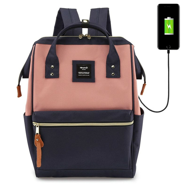 Plecak Himawari 9001 na laptopa 13,3&quot; 14,1&quot; z USB - Kolor: 07. granatowo-różowy