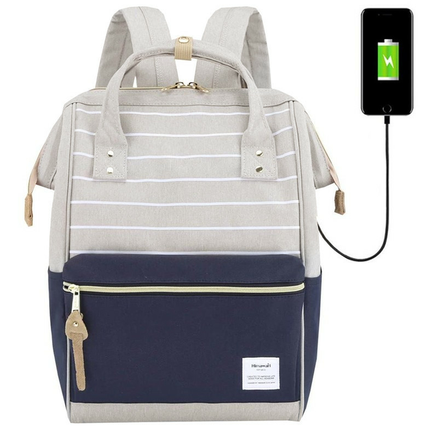 Plecak Himawari 9001 na laptopa 13,3&quot; 14,1&quot; z USB - Kolor: 16. szaro-granatowy (paski)