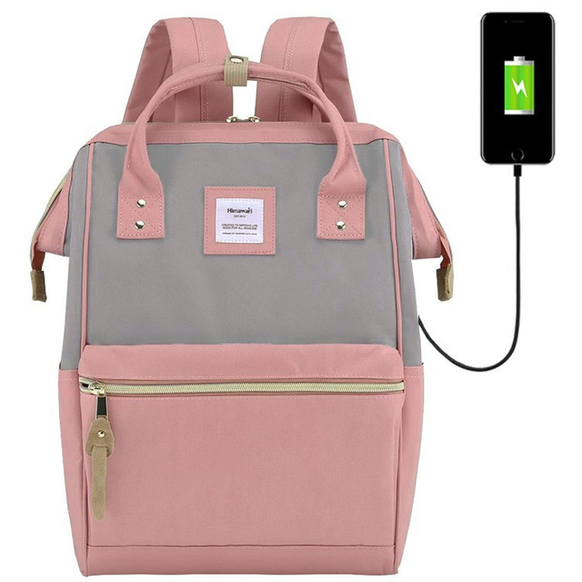 Plecak Himawari 9001 na laptopa 13,3&quot; 14,1&quot; z USB - Kolor: 12. różowo-brązowy