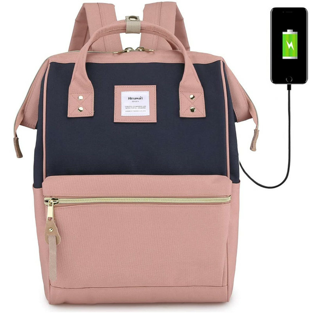 Plecak Himawari 9001 na laptopa 13,3&quot; 14,1&quot; z USB - Kolor: 09. różowo-granatowy