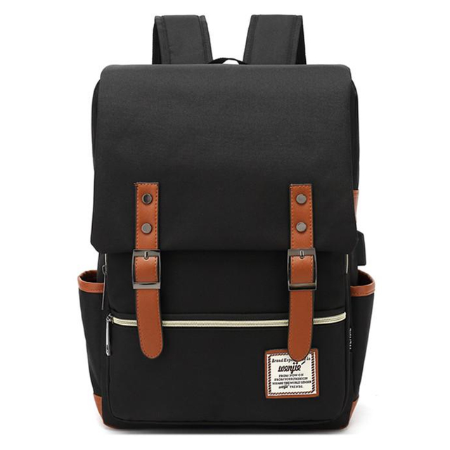 Plecak vintage Oxford na laptopa 15,6&quot;  - Kolor: czarny/brązowe elementy