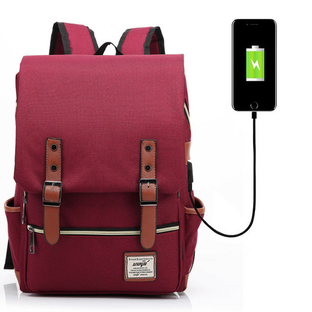 Plecak vintage Oxford na laptopa 15,6&quot;  - Kolor: czerwone wino z USB