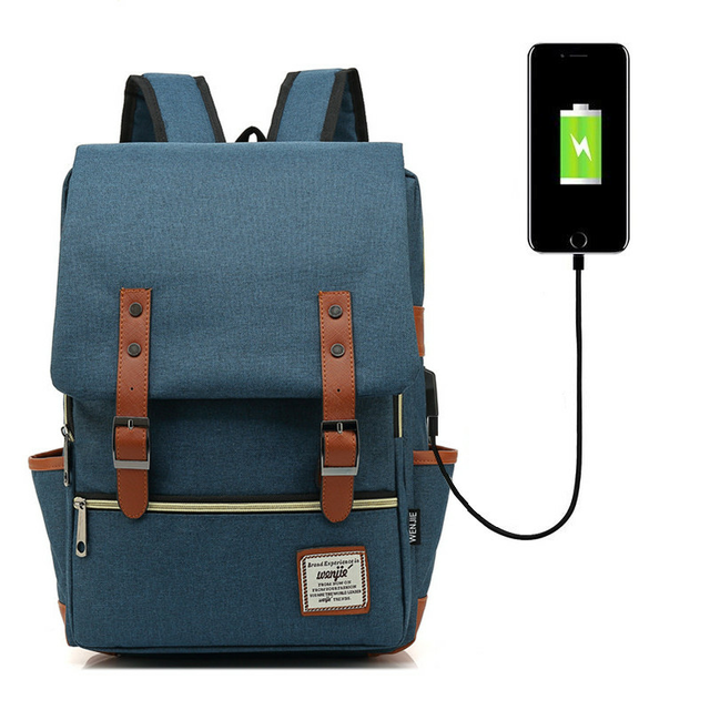 Plecak vintage Oxford na laptopa 15,6&quot;  - Kolor: granatowy z USB