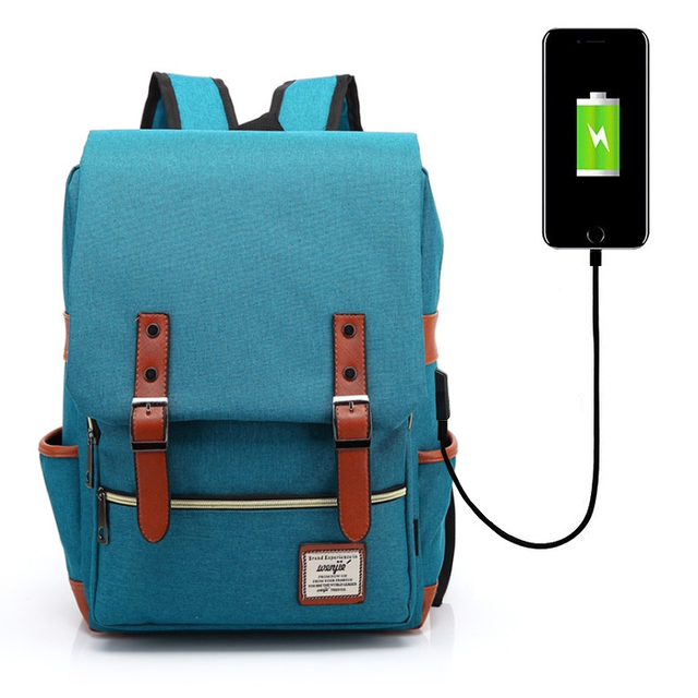 Plecak vintage Oxford na laptopa 15,6&quot;  - Kolor: turkusowy z USB