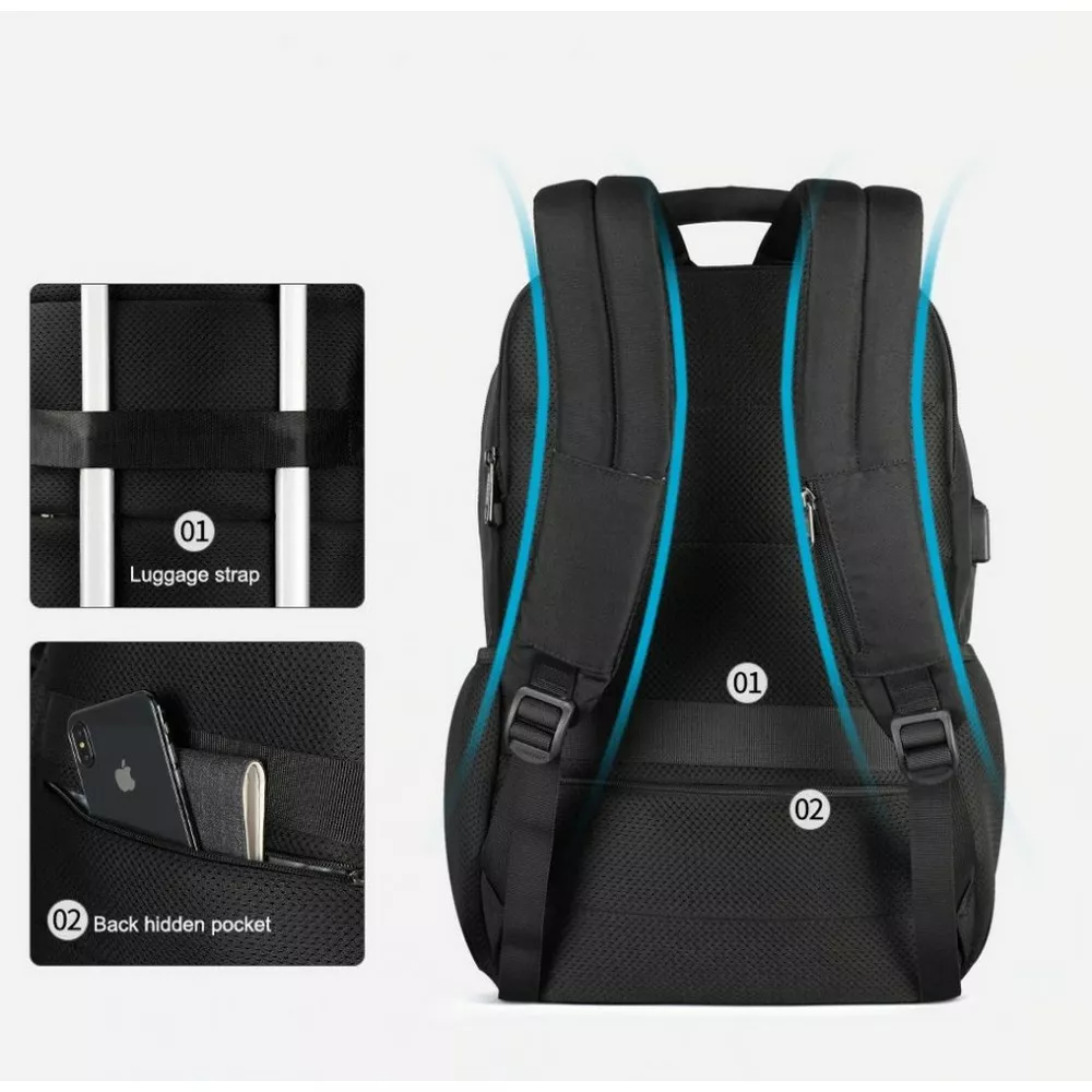 Plamoodporny plecak Tigernu na laptopa 17,3" T-B3221 z USB