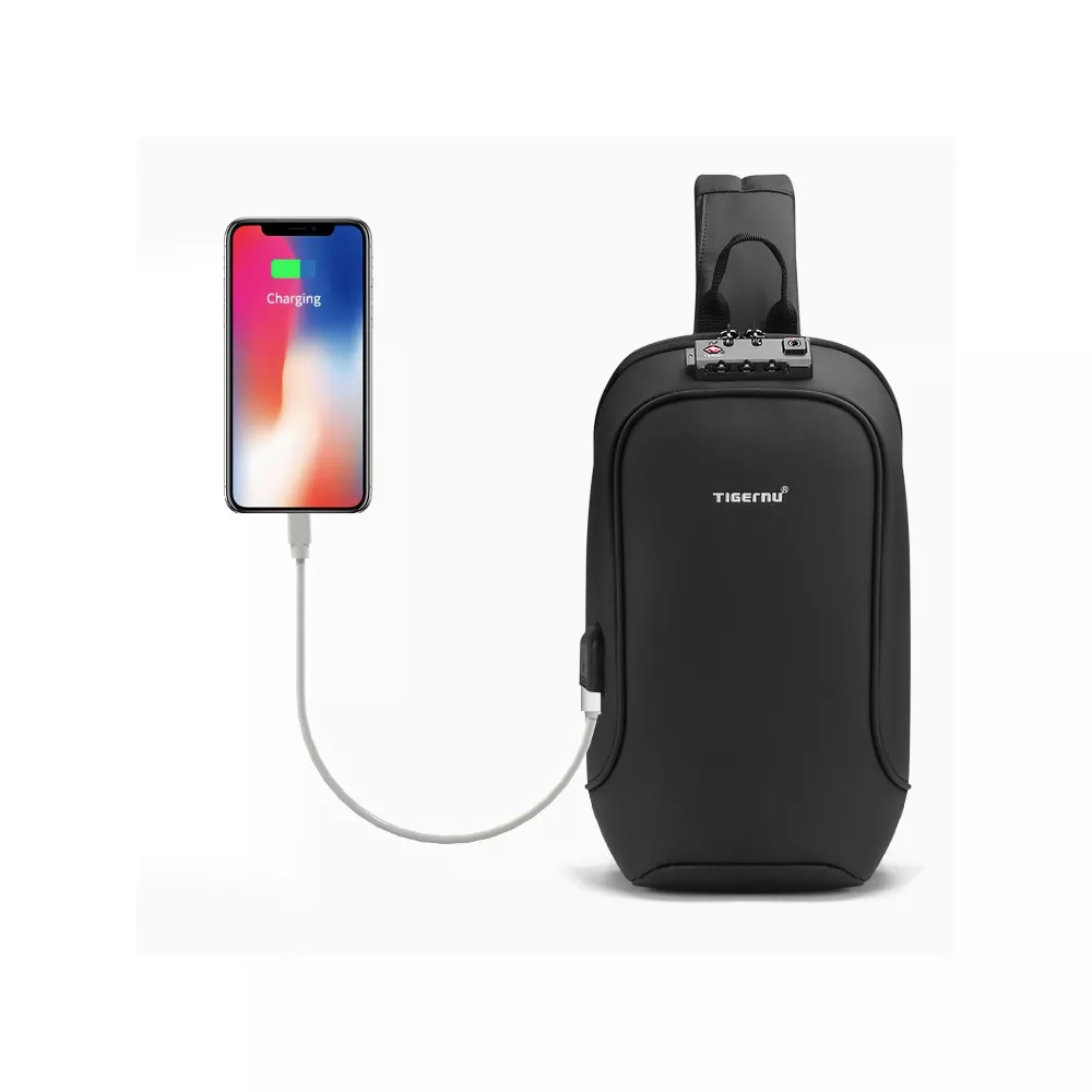 Plecak miejski Tigernu na jedno ramię antykradzieżowy organizer z USB i RFID T-S8102