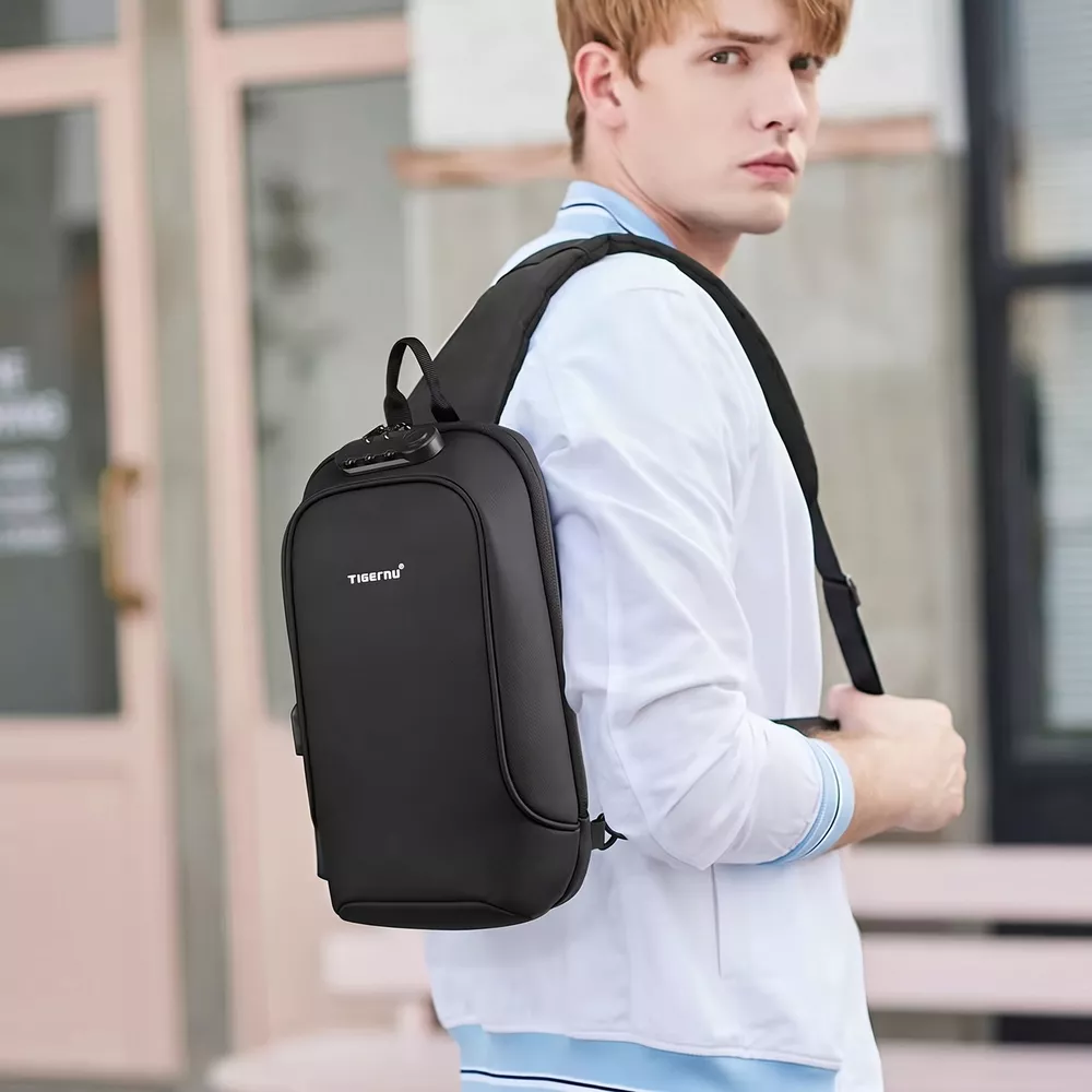 Plecak miejski Tigernu na jedno ramię antykradzieżowy organizer z USB i RFID T-S8102