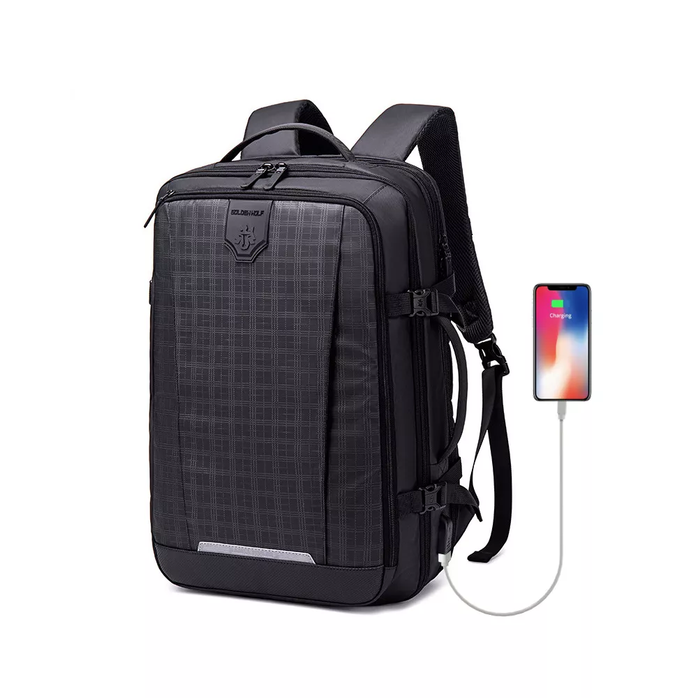 Plecak Golden Wolf na laptopa 15,6 - 16,4" GB00447 z USB - Kolor: czarny/grid pattern