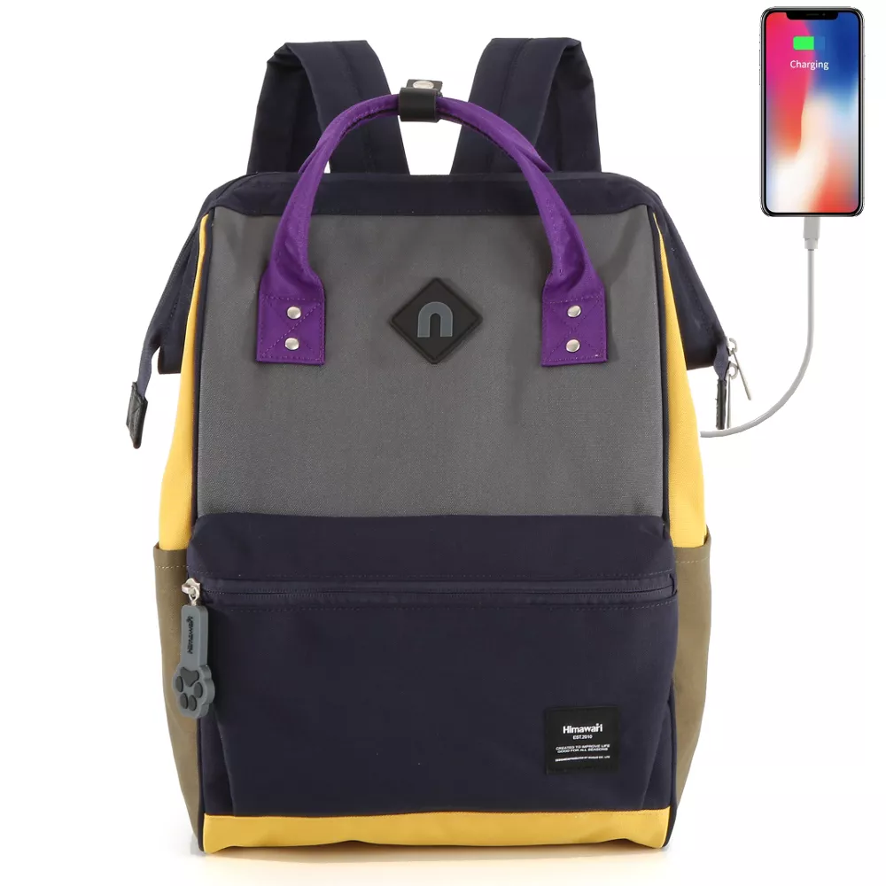 Plecak Himawari 9004 na laptopa 14,1" z USB - Kolor: 6. grafitowo-granatowo-żółty