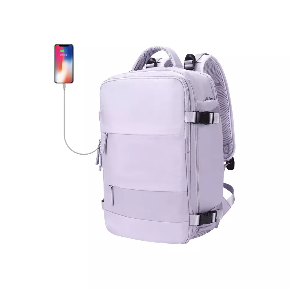 Plecak Macwave 1688 na laptopa 15,6" bagaż podręczny WIZZAIR RYANAIR 40x30x20cm z USB - Kolor: pastelowy fiolet