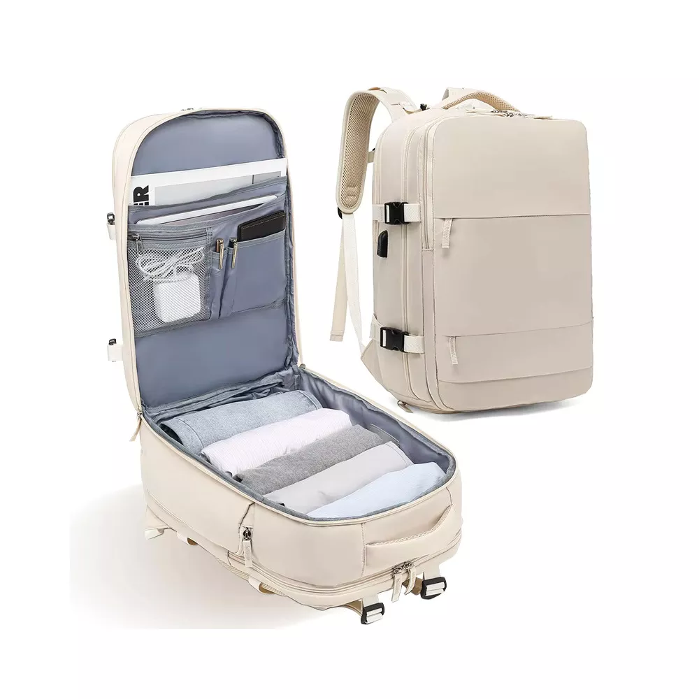 Plecak do samolotu na laptopa 15,6" z USB 40x25x20 cm Ryanair - Kolor: kremowy