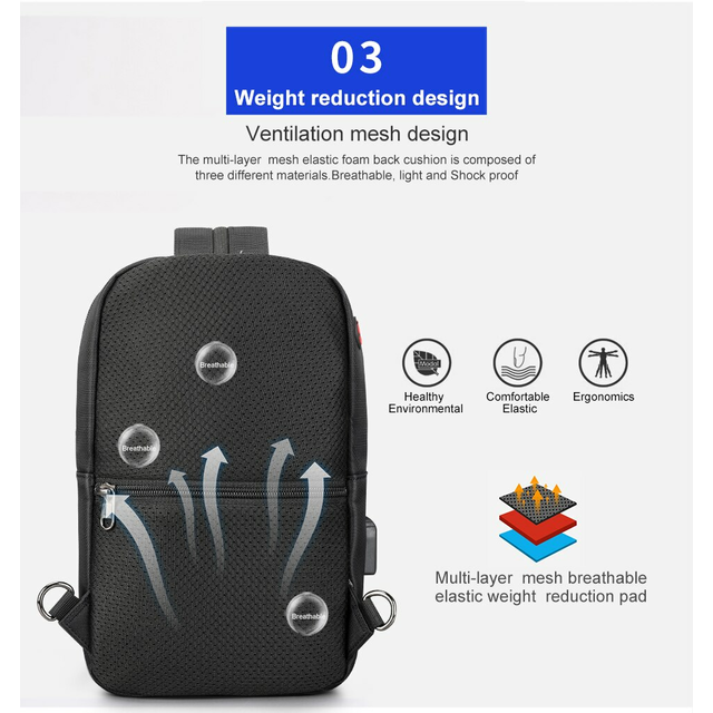 Plecak miejski Tigernu na jedno ramię organizer z USB i RFID T-S8089