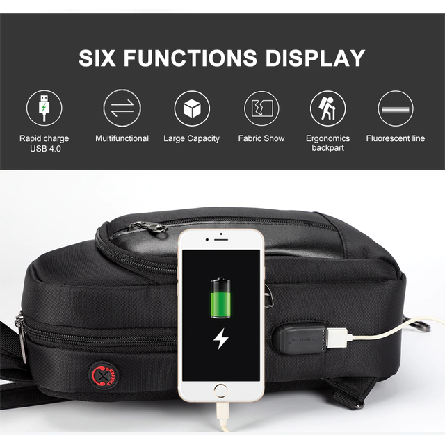 Plecak miejski Tigernu na jedno ramię organizer z USB i RFID T-S8089