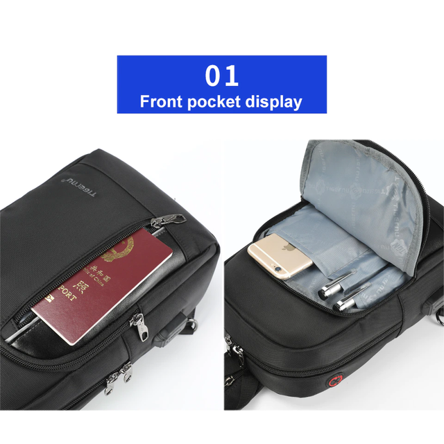 Plecak miejski Tigernu na jedno ramię organizer z USB i RFID T-S8089