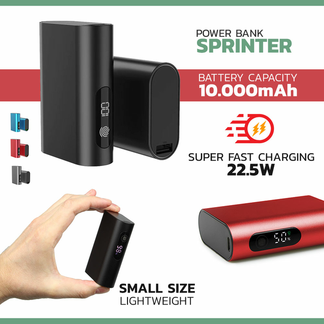 Powerbank SPRINTER z wyświetlaczem LED 10000mAh 22.5W czarny
