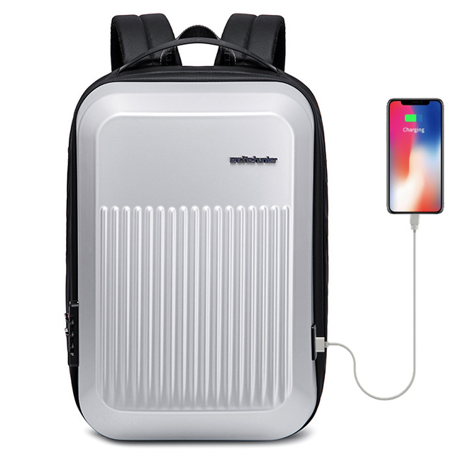Antykradzieżowy plecak Arctic Hunter twarda skorupa na laptopa 15,6&quot; B00487 - Kolor: srebrny
