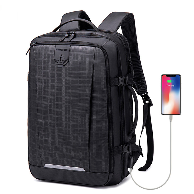 Plecak Golden Wolf na laptopa 15,6 - 16,4&quot; GB00447 z USB - Kolor: czarny/grid pattern