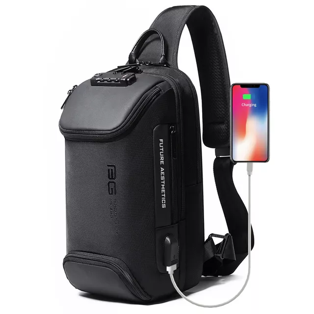 OUTLET -50% Plecak miejski Bange BG-7082 na jedno ramię antykradzieżowy z organizerem i USB - Kolor: czarny