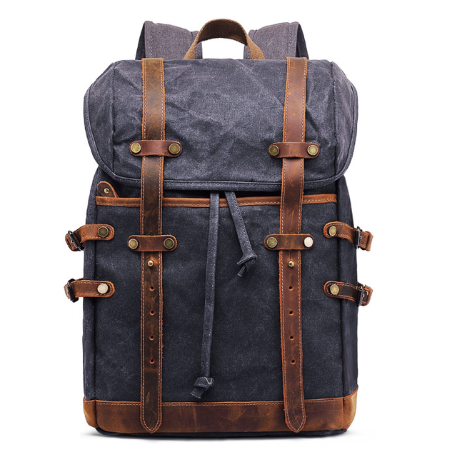 Plecak impregnowany Gfavor T0015 na laptopa 15,6&quot; 16,4&quot; skórzane paski vintage - Kolor: grafitowy