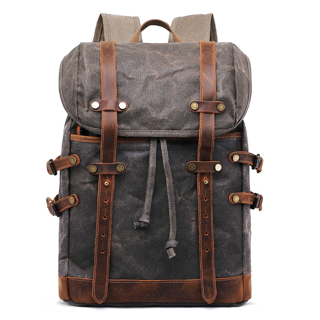 Plecak impregnowany Gfavor T0015 na laptopa 15,6&quot; 16,4&quot; skórzane paski vintage - Kolor: khaki