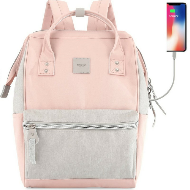 Plecak Himawari Sorrel HM1881 na laptopa 13,3&quot; z USB - Kolor: 20. jasnoróżowo-szary